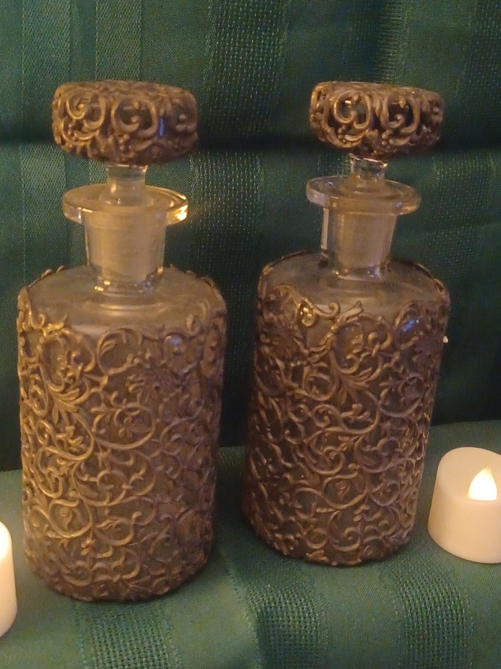 Decorative Filigree Glass Apothecary Bottle - Gold Finish